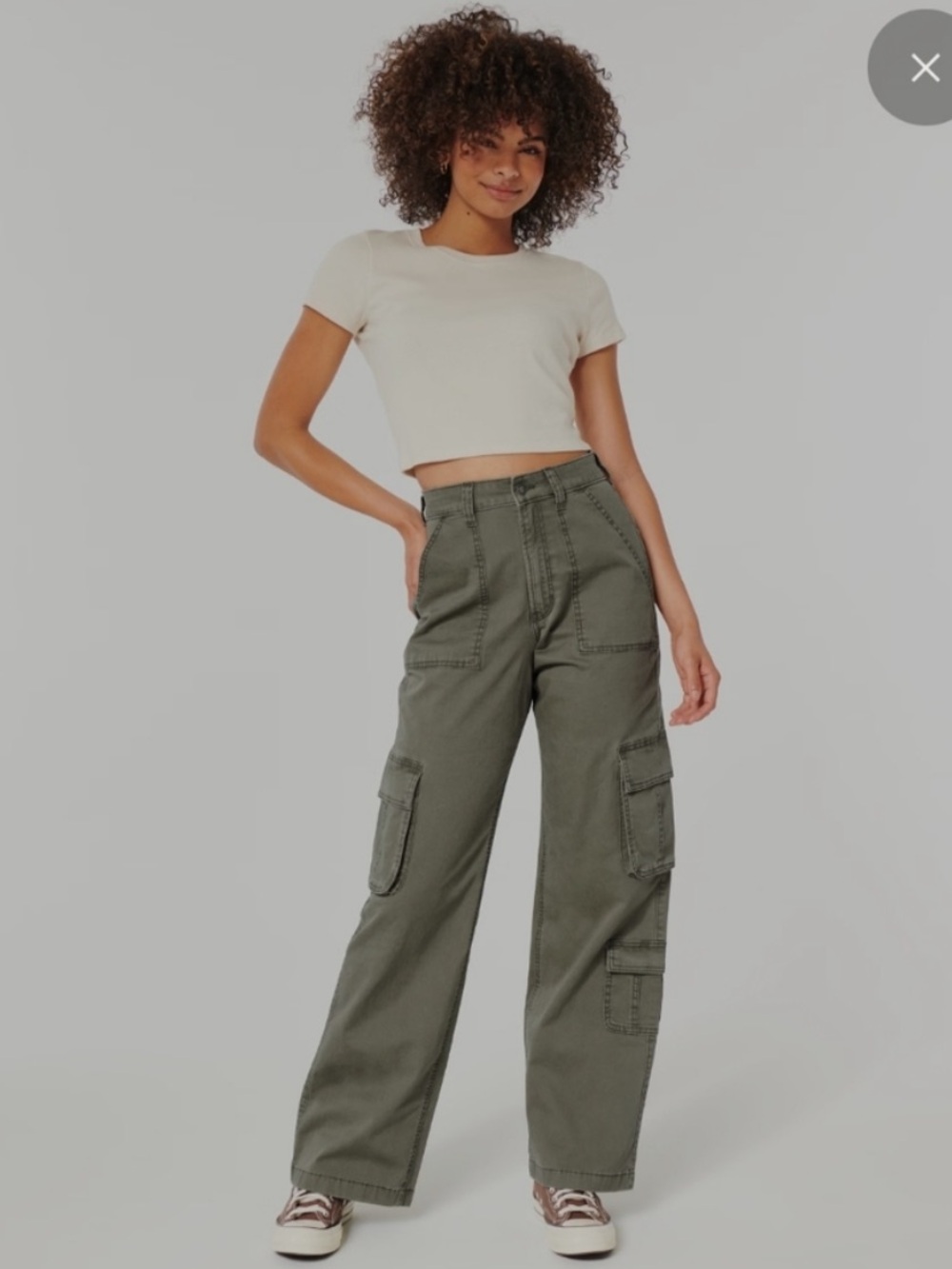 Hollister Y2K style Utility Cargo Pants Olive Green Baggy Wide Leg 2R 26W GUC - Picture 8 of 9
